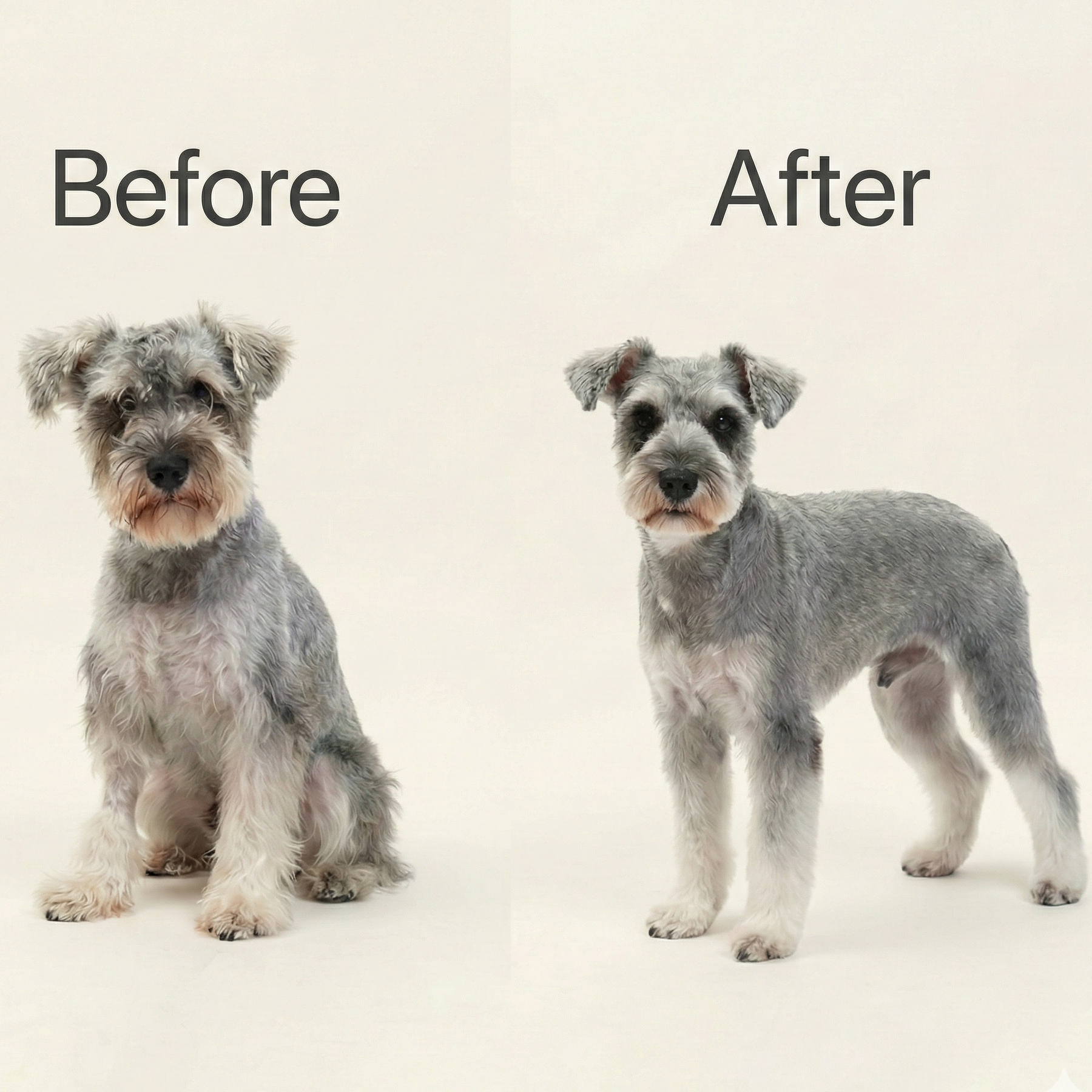 Professional groomer Before & After a fluffy dog at Puppy Island Care & Spa in Glendale CA.